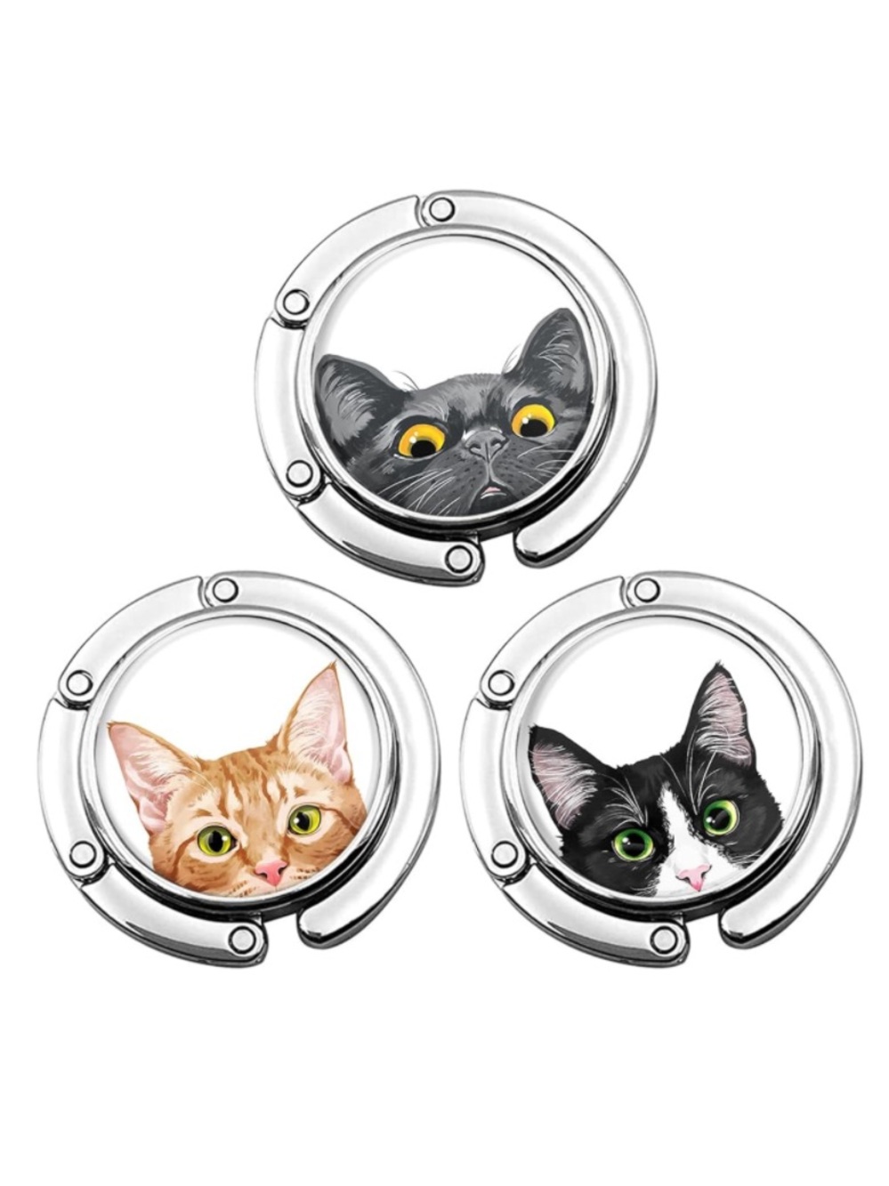 🐈NEW SET Of 3 Purse Hook Bag Charm Table Hanger Foldable Cute Cat Shape 🛍️